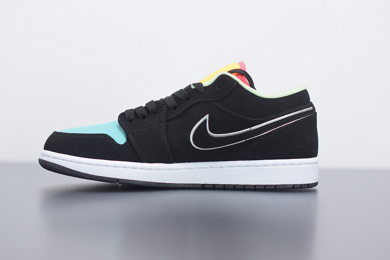 air jordan 1 low black aurora green laser orange ck3022-013